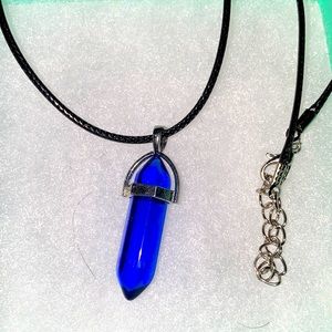 Boho Natural Blue Quartz Crystal Black Cord Necklace 16-18”